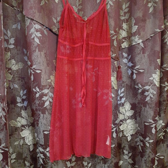 Donna L'oren Stretchy Mesh Sheer Red Night Slip Sleeping Gown Nightie size S - Picture 2 of 2